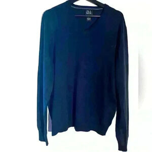 Jos A Bank Traveler's Collection 100% Merino Wool Sweater Mens Large V-Neck Blue